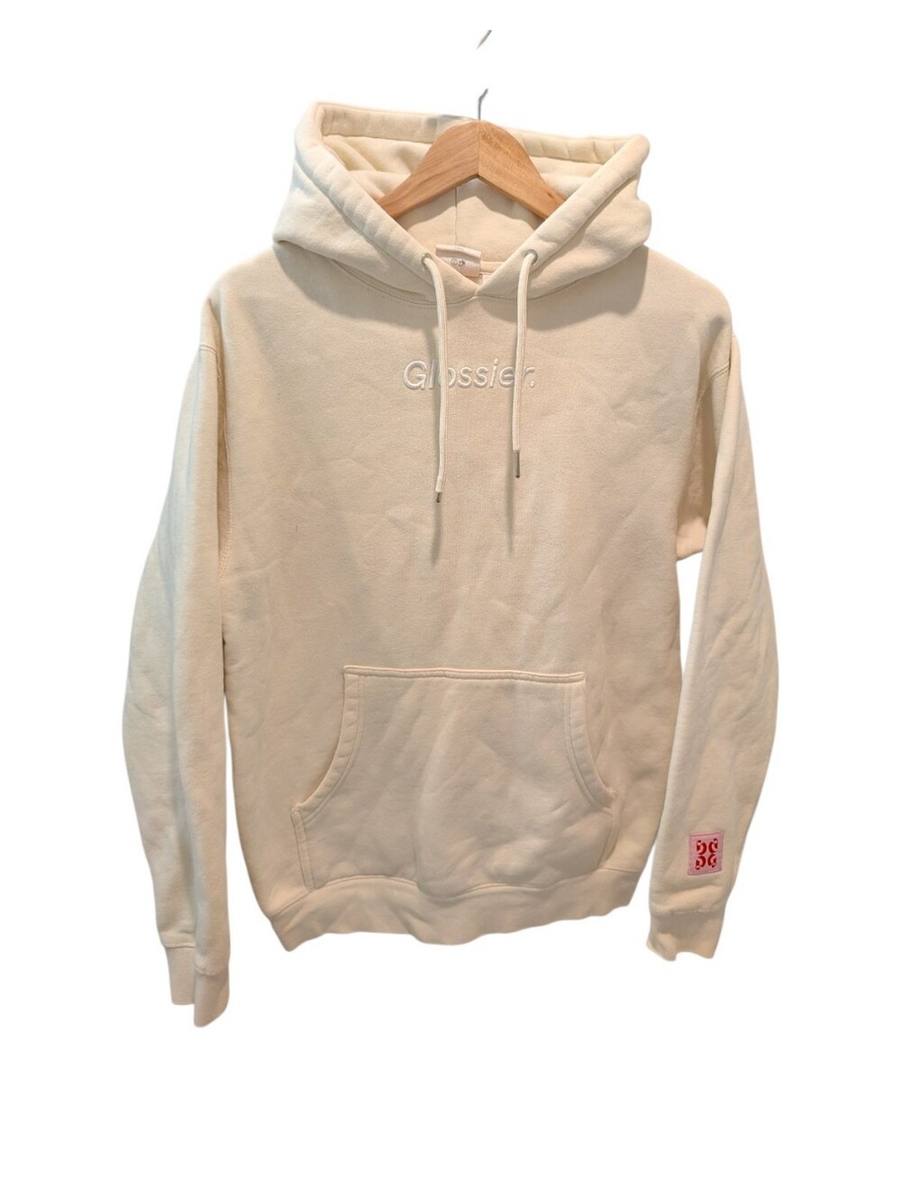 Glossier Embroidered Logo Hoodie Cream Cozy Minimalist Streetwear Beauty Small